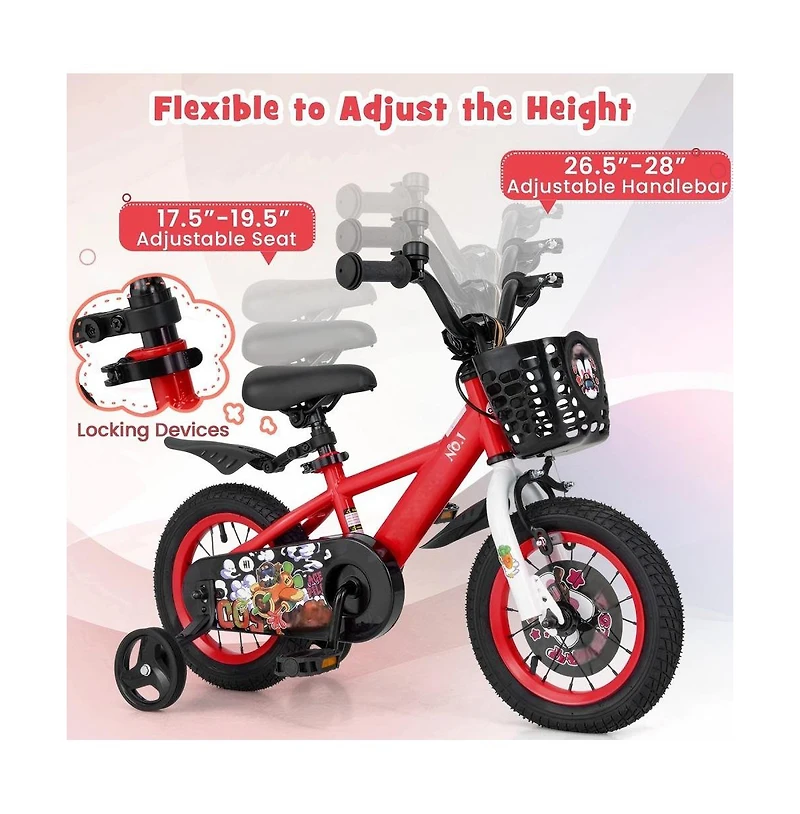 Hongge 12 Inch Kids Bike Adjustable with Storage Basket and Double Brake for 3-4 Years Old