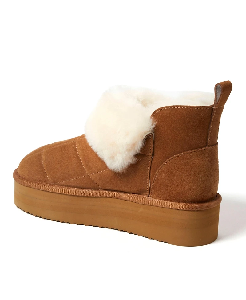 Fireside by Dearfoams Women's Bayswater Genuine Shearling Quilted Platform Bootie