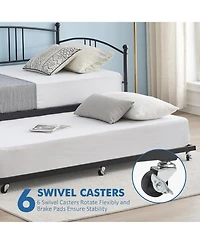 gaomon Twin Metal Daybed with Trundle, Pullout Trundle Bed with Casters, Steel Slat Support Sofa Bed for Bedroom,Guest Room