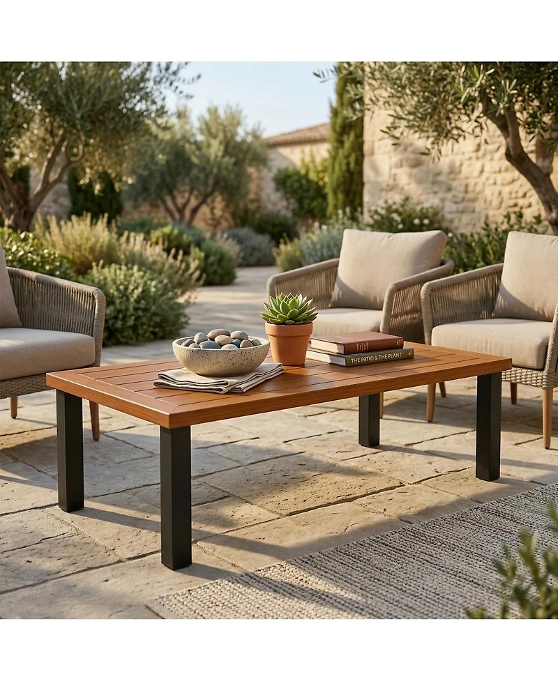 Tribesigns Rectangular Outdoor Coffee Table, Aluminum Patio Coffee Table with Rust-Resistant Frame, Modern Outdoor Table for Patio, Garden, Backyard