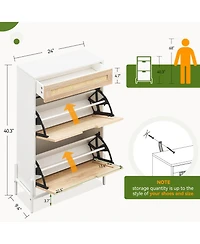 gaomon Rattan Freestanding Shoe Cabinet - 2 Flip +1 Drawer Entryway Shoe Rack Storage Organizer