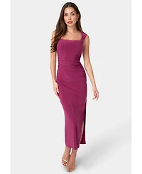 Bebe Women's Square Neck High Slit Midi Dress