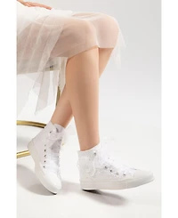 Forever & Always Shoes Women's Mariselle Pearl Lace Bridal High Top Sneaker