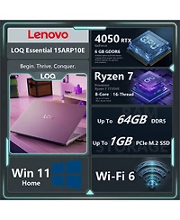 Lenovo Loq 15.6" Traditional Laptop Amd Ryzen 7 64GB Ram Nvidia GeForce Rtx 4050 1TB Ssd Storage Windows 11 Home 144Hz - Grey