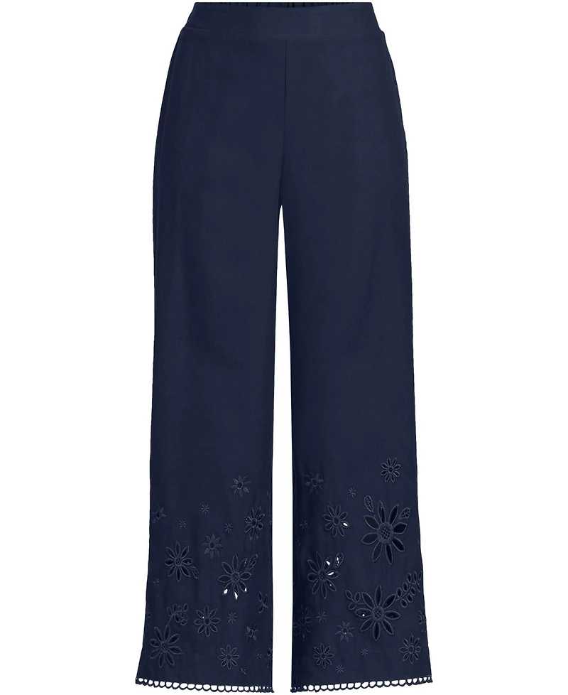 Lands' End Women's Linen Embroidered Pants