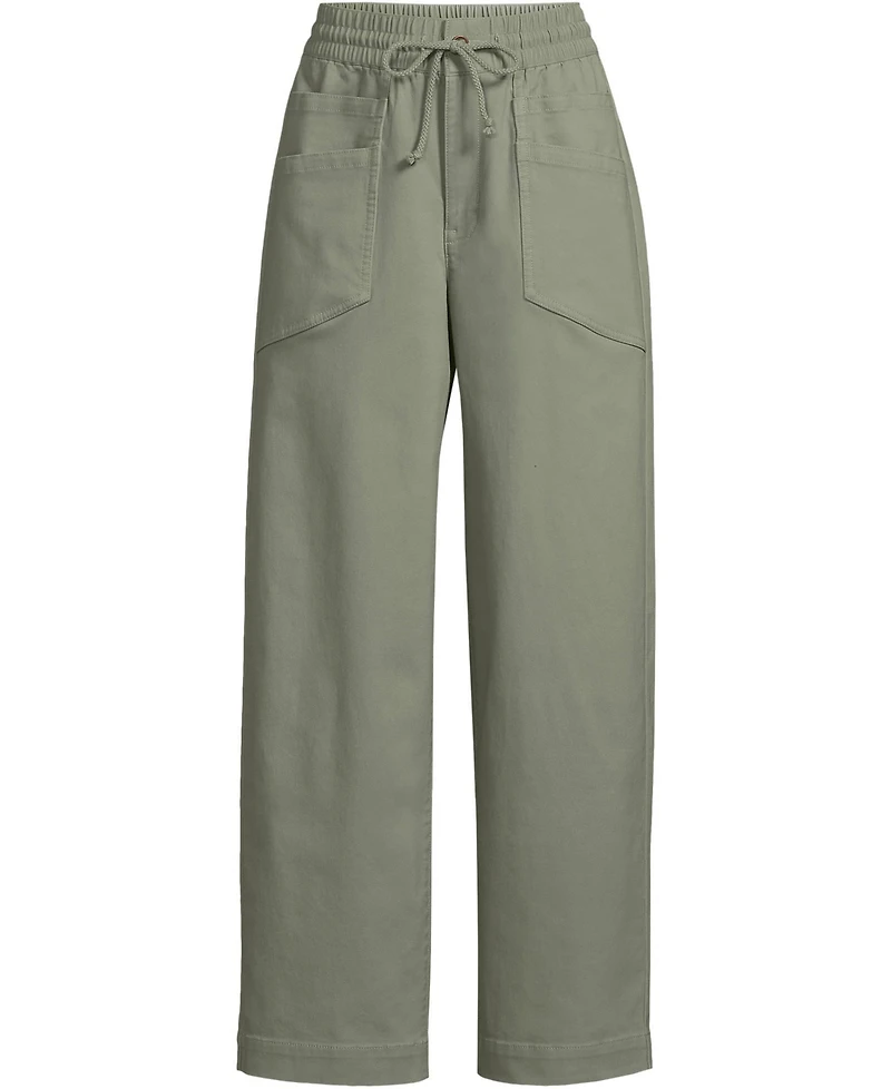 Lands' End Women's Herringbone Chino High Rise Relaxed Straight Drawstring Ankle Pants