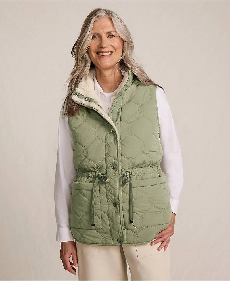 Lands' End Women's Reversible Quilted High Pile Fleece Vest