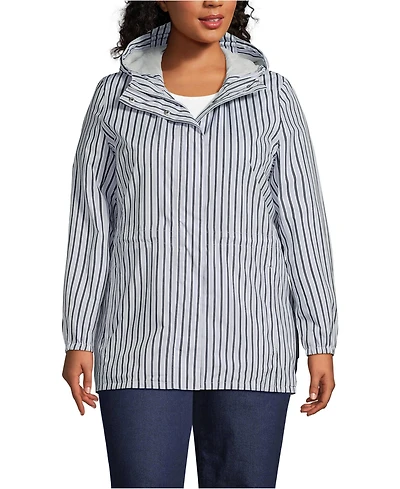 Lands' End Plus Print Waterproof Hooded Packable Raincoat