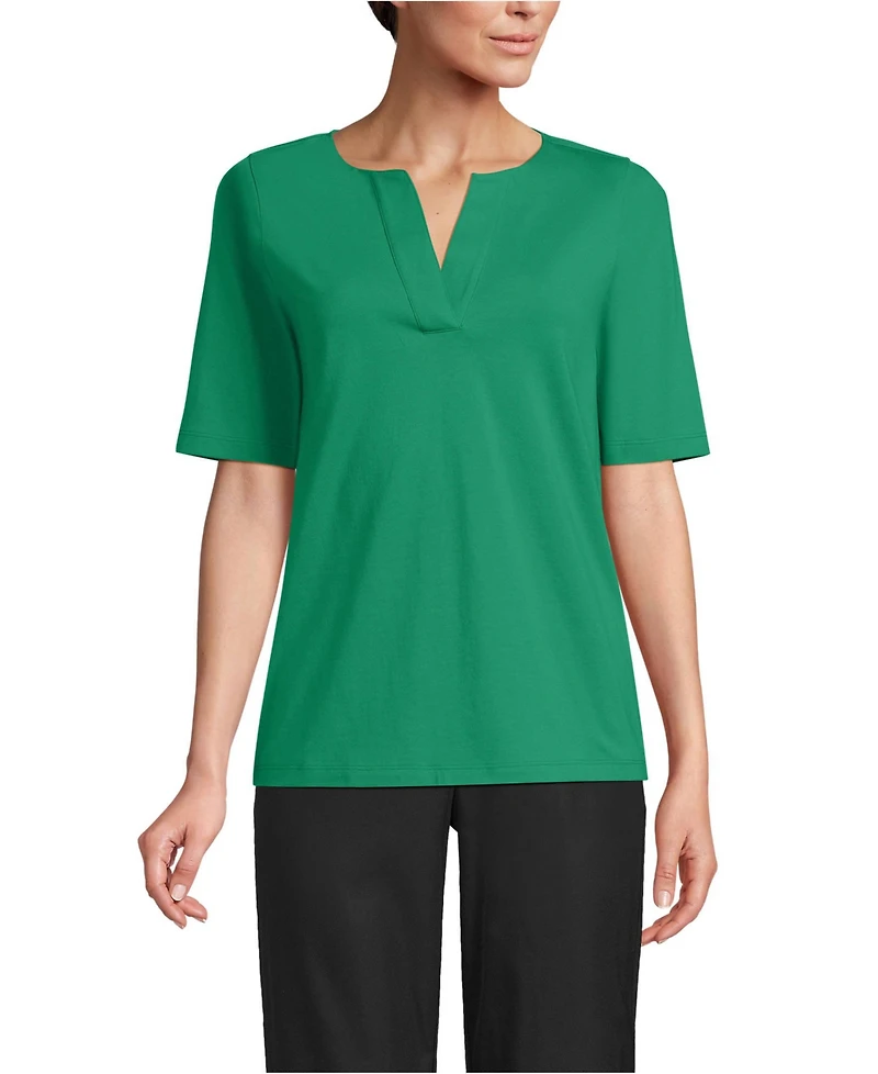 Lands' End Women's Supima Jersey Half Sleeve Splitneck Shirt