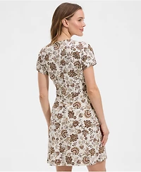 Lands' End Women's Cotton Modal V Neck Mini Wrap Dess