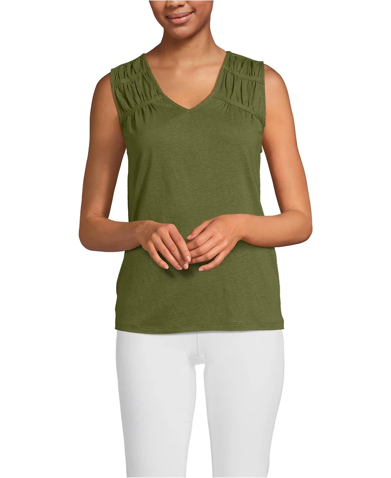 Lands' End Women's Linen Blend Smocked Flowy Tank