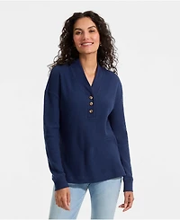 Lands' End Women's Long Sleeve Waffle Shawl Collar Henley