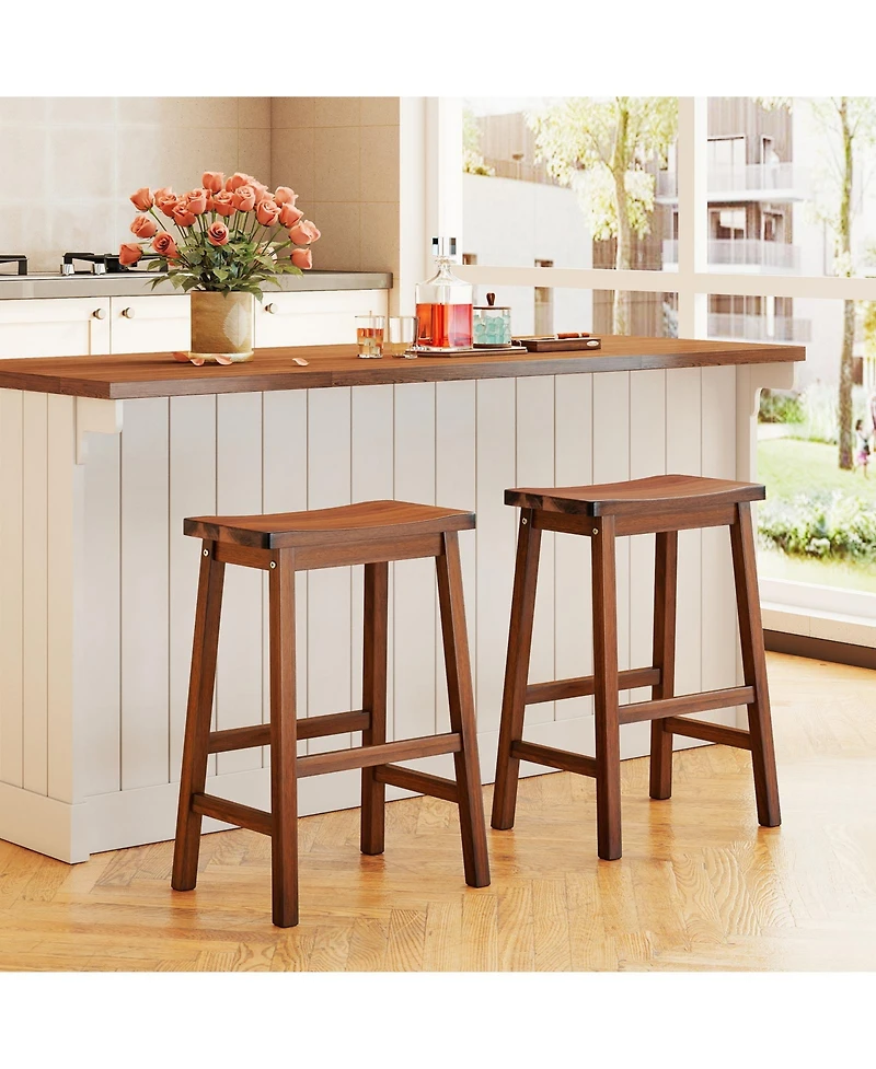 Gymax Saddle-Seat Counter Height Stools Set of Backless Barstools w/ Curved Seat