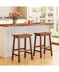 Gymax Saddle-Seat Counter Height Stools Set of Backless Barstools w/ Curved Seat