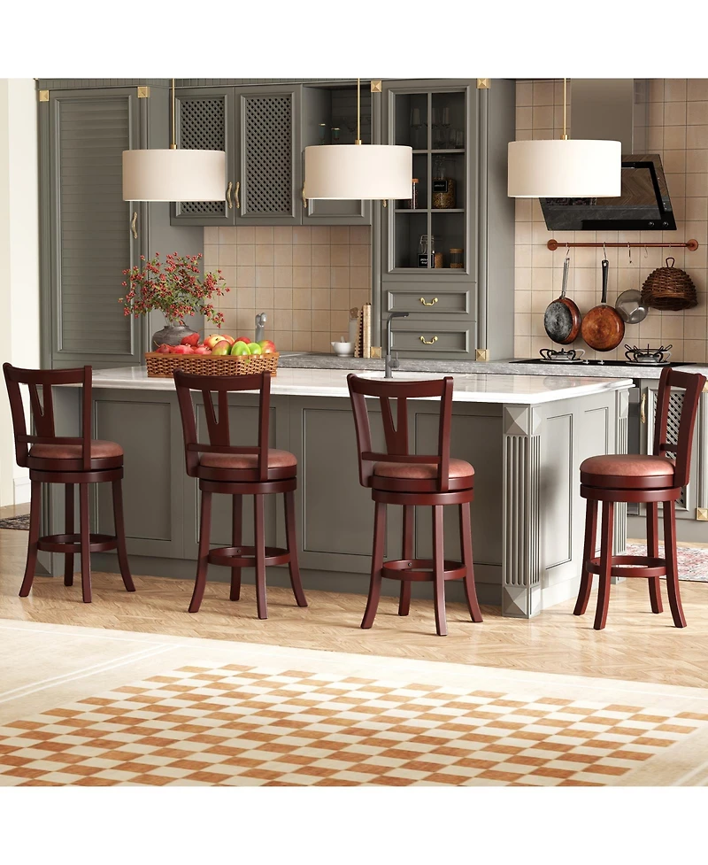 Gymax 26'' Counter Height Swivel Barstools Set of High Backs and Footrests Solid Wood