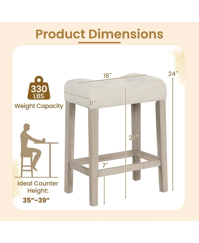 Gymax 24'' Bar Stools Set of 2 w/ Footrest Rubber Wood Frame for Kitchen Island