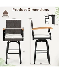 Gymax 2 Pcs Outdoor Rattan 360 degree Swivel Bar Stool w/ Removable Cushion Footrests