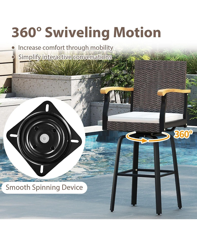 Gymax Outdoor Rattan 360 degree Swivel Bar Stool w/ Removable Cushion Footrests