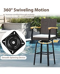 Gymax Outdoor Rattan 360 degree Swivel Bar Stool w/ Removable Cushion Footrests