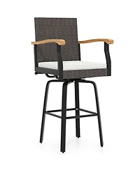 Gymax Outdoor Rattan 360 degree Swivel Bar Stool w/ Removable Cushion Footrests