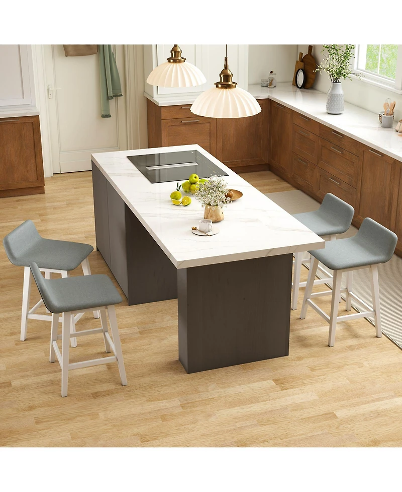 Gymax 2PCS 24'' Upholstered Barstools w/ Low Back Footrest Wood Legs for Kitchen Island