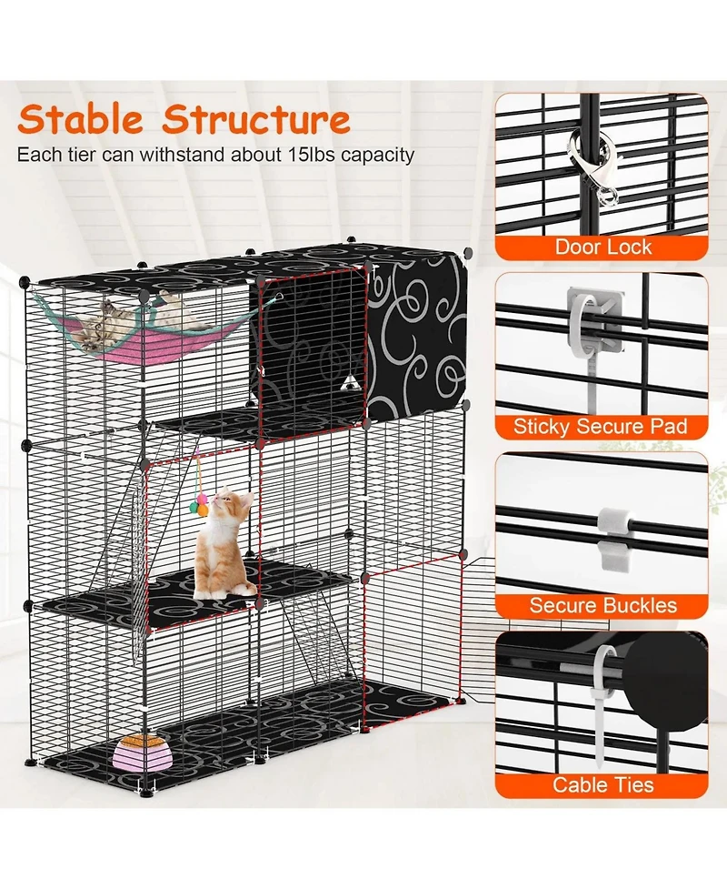 Zeus and Ruta 3 Tier Indoor Cat Enclosure with Hammock Toy Ball Ladder Iron Wire Playpen for Cats Ferret Rabbit Small Animals