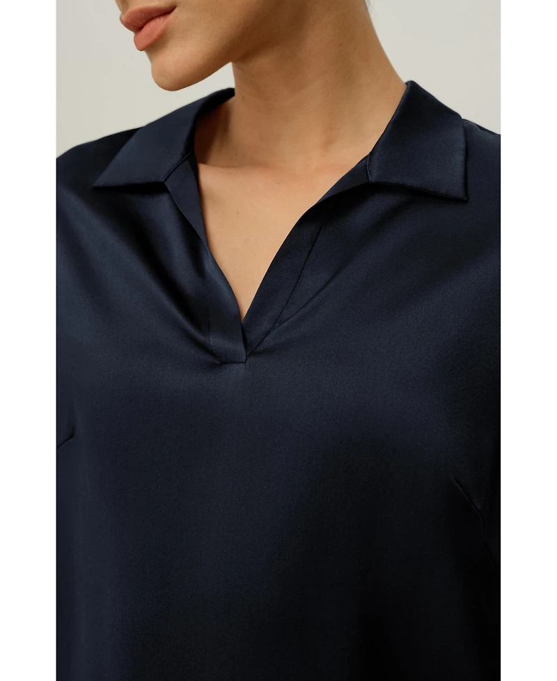 Lilysilk Women's Washable Silk Charmeuse Polo Top