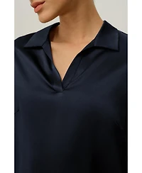 Lilysilk Women's Washable Silk Charmeuse Polo Top