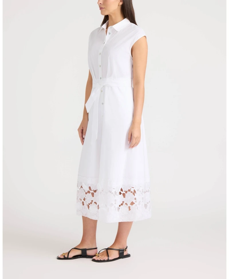 Ellen Tracy Women's Maxi Belted Dress with 3D Cutout Embroidery