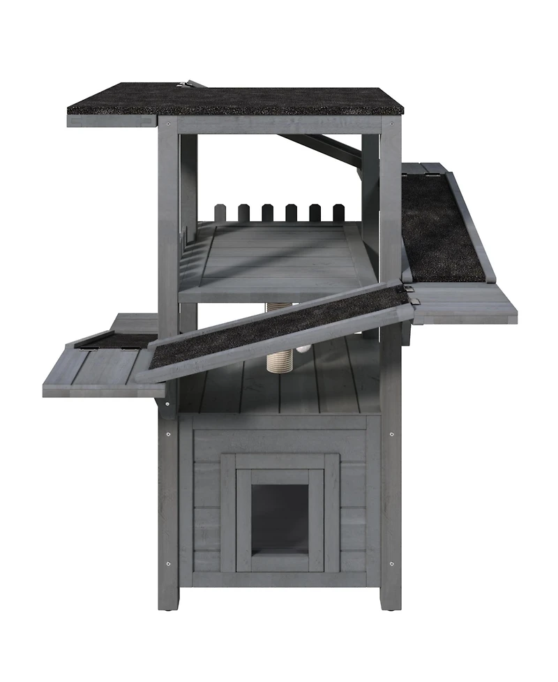 Zeus and Ruta 4 Tiers Outdoor Cat House Weatherproof Tree Tower With Waterproof Roof 2 Doors Multi Level Play