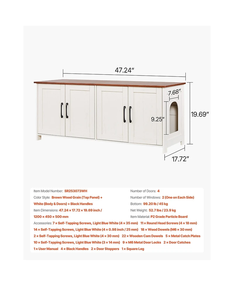 Zeus and Ruta Wooden Cat Litter Box Enclosure Cabinet With 4 Doors And 2 Entries Multi Cat Furniture