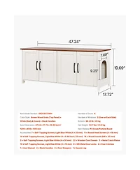 Zeus and Ruta Wooden Cat Litter Box Enclosure Cabinet With 4 Doors And 2 Entries Multi Cat Furniture