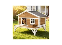 Zeus and Ruta Wooden Insulated Cat House Elevated Winter Shelter With Large Platform Waterproof Outdoor Condo