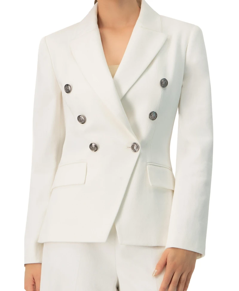 Ivonne Women's Double-Breasted Blazer with Flap Pockets