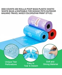 Aronkl 3000 Counts 200 Rolls Dog Poop Bags Plastic Waste Bags Disposable Paw Print