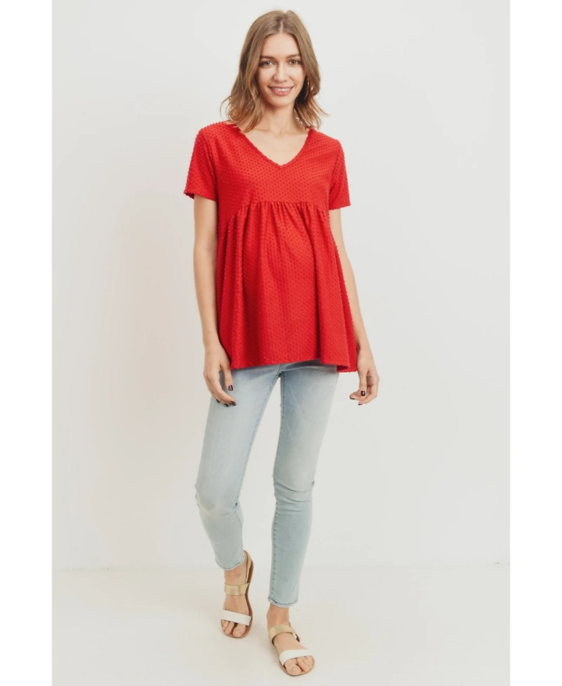 Hello Miz Maternity Swiss Dot V-Neck Empire Waist Short Sleeve Top