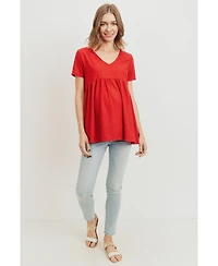 Hello Miz Maternity Swiss Dot V-Neck Empire Waist Short Sleeve Top