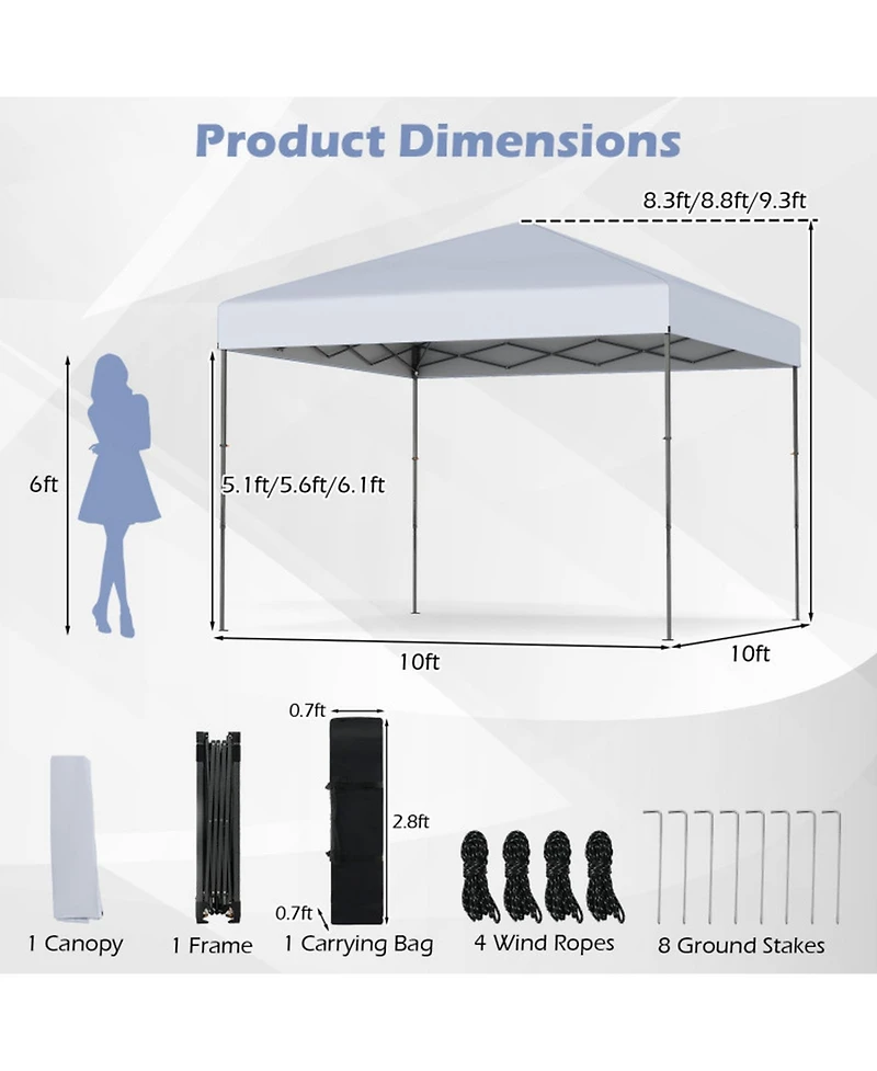 Gouun 10 x 10 ft Pop Up Canopy Tent with Carrying Bag Eight Stakes and Wind Ropes