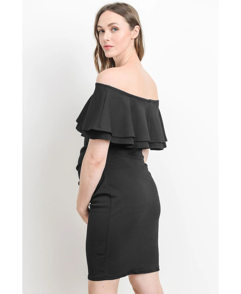 Hello Miz Maternity Off-the-Shoulder Bodycon Ruched Mini Dress
