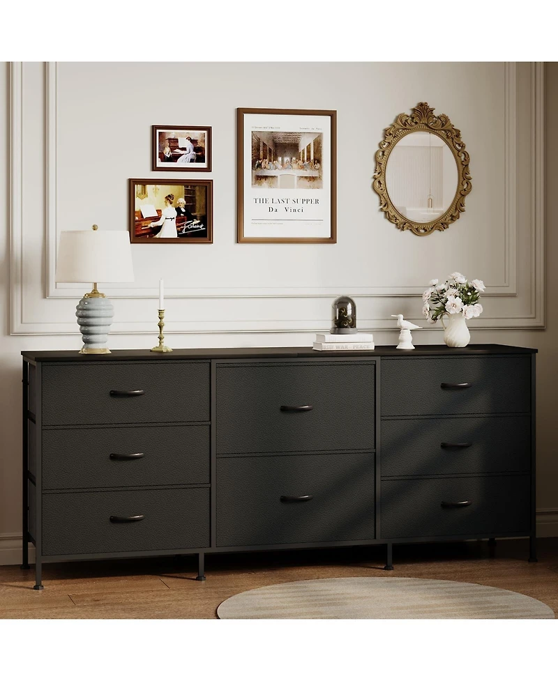 gaomon 63" Tv Stand Dresser with 8 Fabric Drawers for TVs up to 75", Storage Organizer Wooden Top and Metal Frame