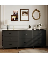 gaomon 63" Tv Stand Dresser with 8 Fabric Drawers for TVs up to 75", Storage Organizer Wooden Top and Metal Frame