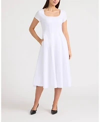 Ellen Tracy Women's Poplin Cap-Sleeve Paneled Dress