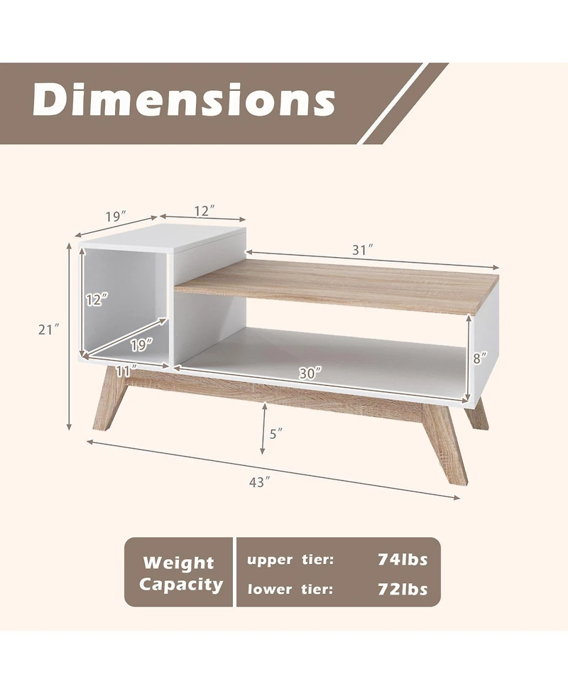Slickblue Modern Coffee Table with Stepped Top Storage White