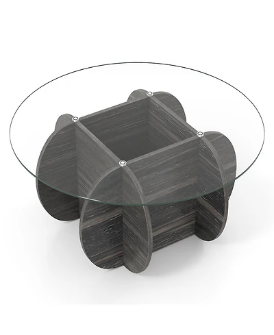 Slickblue Round Coffee Table Tempered Glass Wood Base