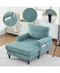 Rainsken Extra Large Chenille Chaise Lounge, Modern Reclining Single Sofa with Wooden Legs and Side Pockets for Living Room, Bedroom