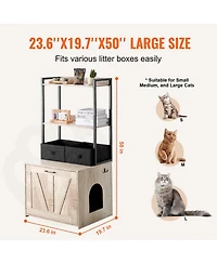 Aostirmotor Cat Litter Box Enclosure Furniture Hidden with 2 Shelves and 2 Baskets, Indoor Litter Box Cabinet