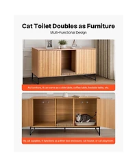 Aostirmotor 47.2" Hidden Cat Litter Box Enclosure Furniture with Scratch Pad and Storage, Waterproof End Table, Fits Most Litter Boxes