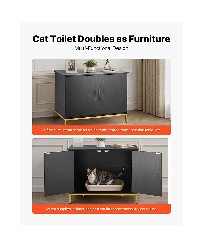 Aostirmotor 27.6" Hidden Cat Litter Box Enclosure Furniture with Metal Legs and Handle, Modern End Table, Fits Most Litter Boxes