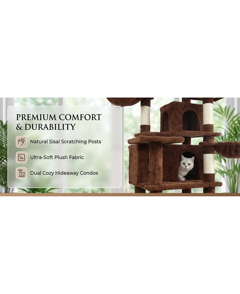 Aostirmotor 68" Cat Tree with Hammocks, Hanging Basket, Cat Cave and Scratching Posts, Plush Cat Tower for Indoor Cats