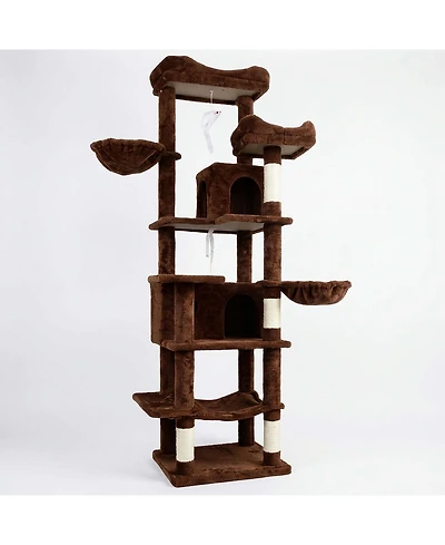 Aostirmotor 68" Cat Tree with Hammocks, Hanging Basket, Cat Cave and Scratching Posts, Plush Cat Tower for Indoor Cats